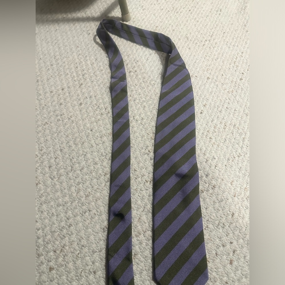 French striped tie purple green
